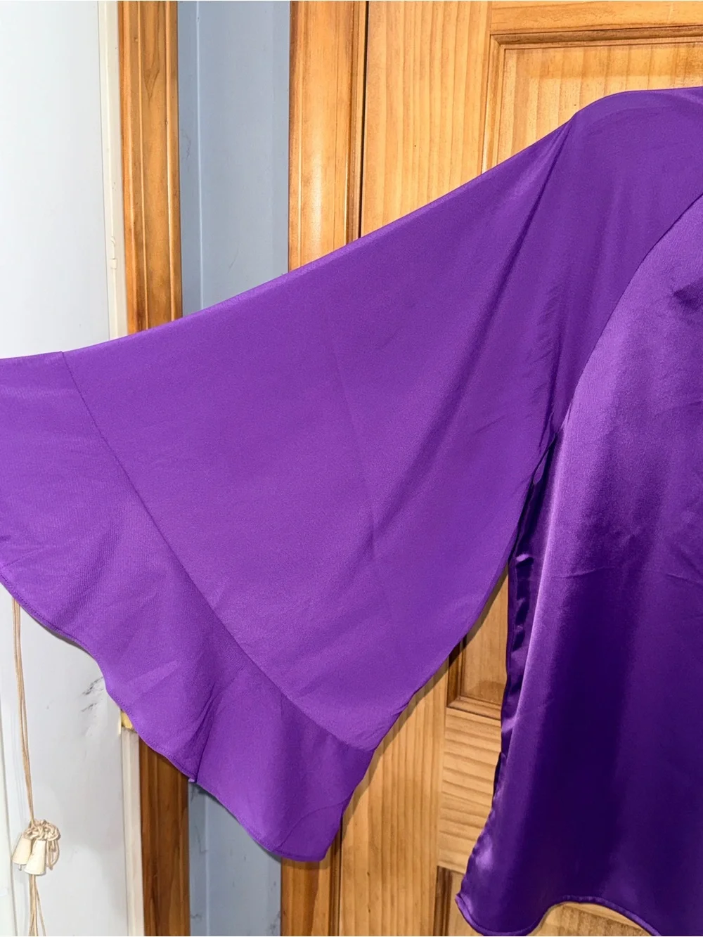 IMAN Purple Satin Keyhole Tie-Neck Blouse - Picture 6 of 11